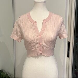 Cotton On Light Pink Knit Button-Up Crop Top